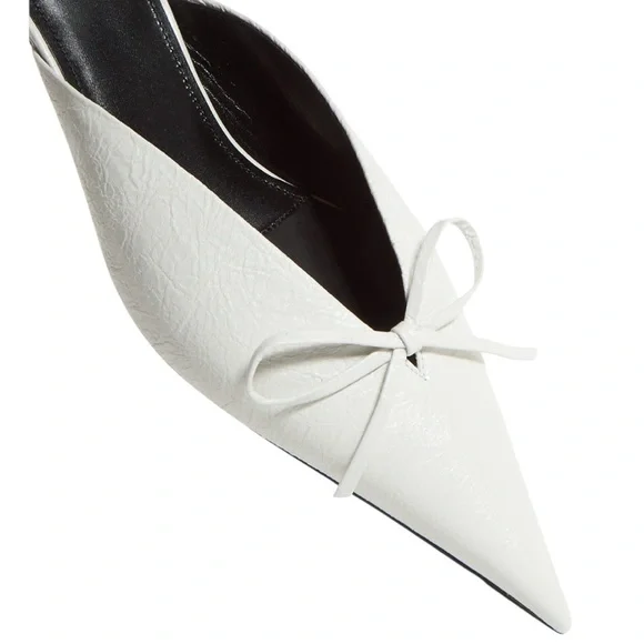 BALENCIAGA Knife Bow Arena Lambskin Leather Mules in White Size 39 - Picture 6 of 14